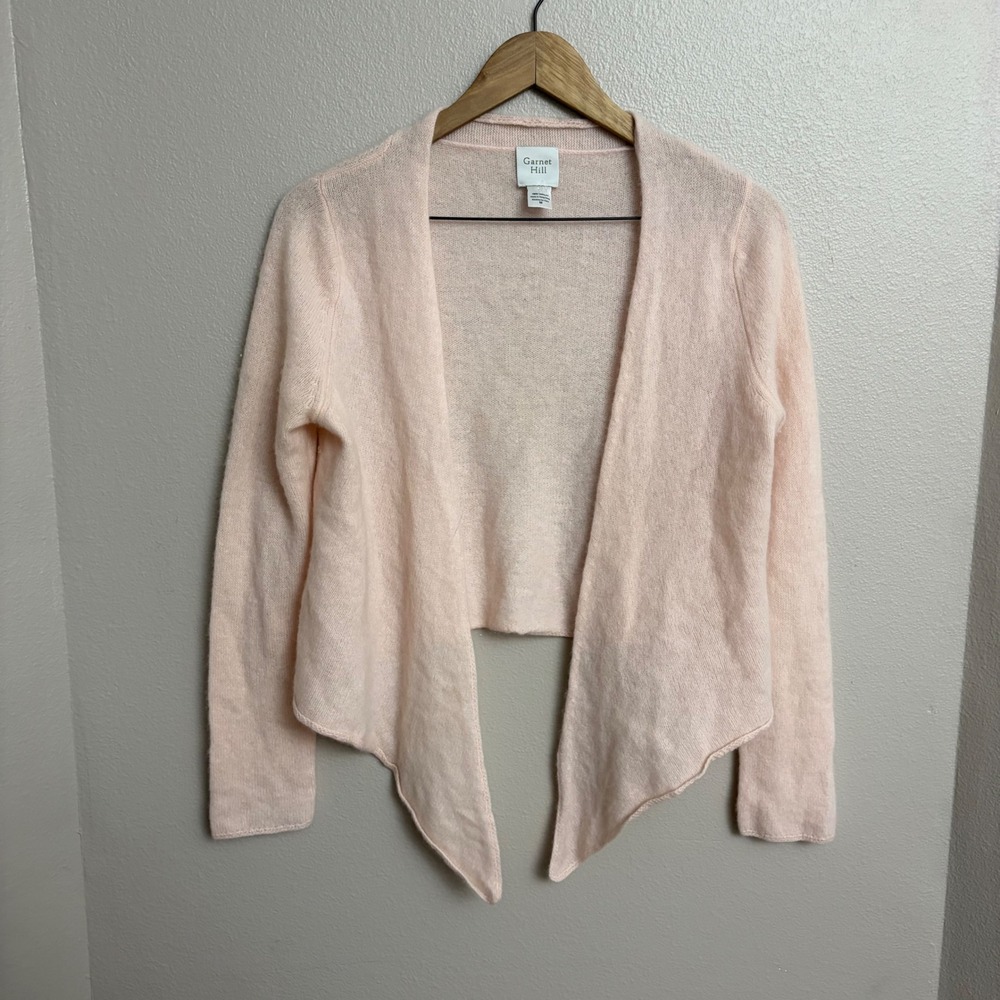 Garnet Hill Cashmere Cardigan M Pink Open Front Waterfall Draped Shrug